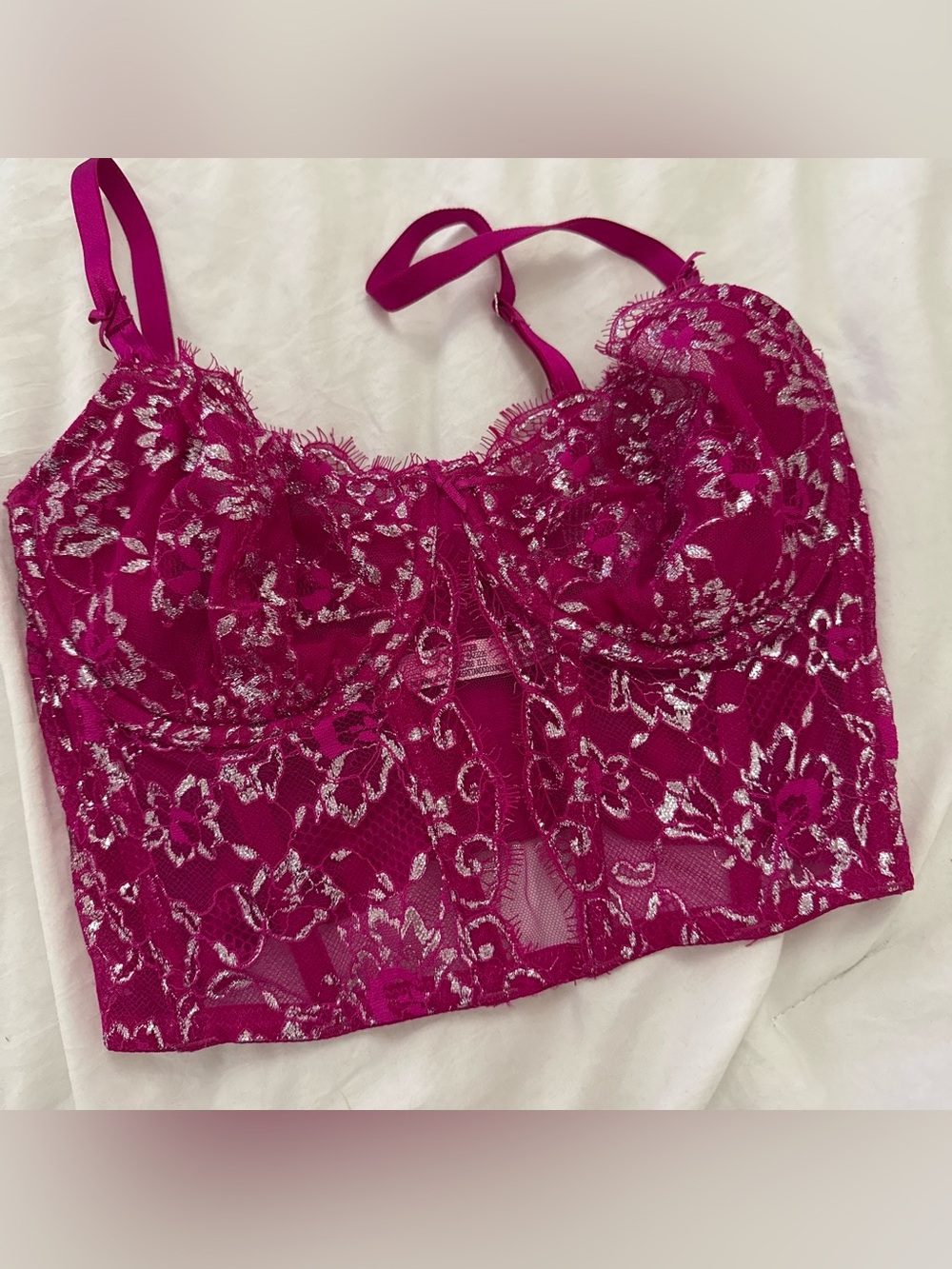 Victoria secret Lace Longline Bralette in Fuchsia Pink